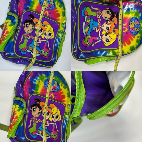 Vintage Lisa Frank Full Size Backpack 3 Fab Girl Friends Tie Dye Purple Green - Picture 2 of 15